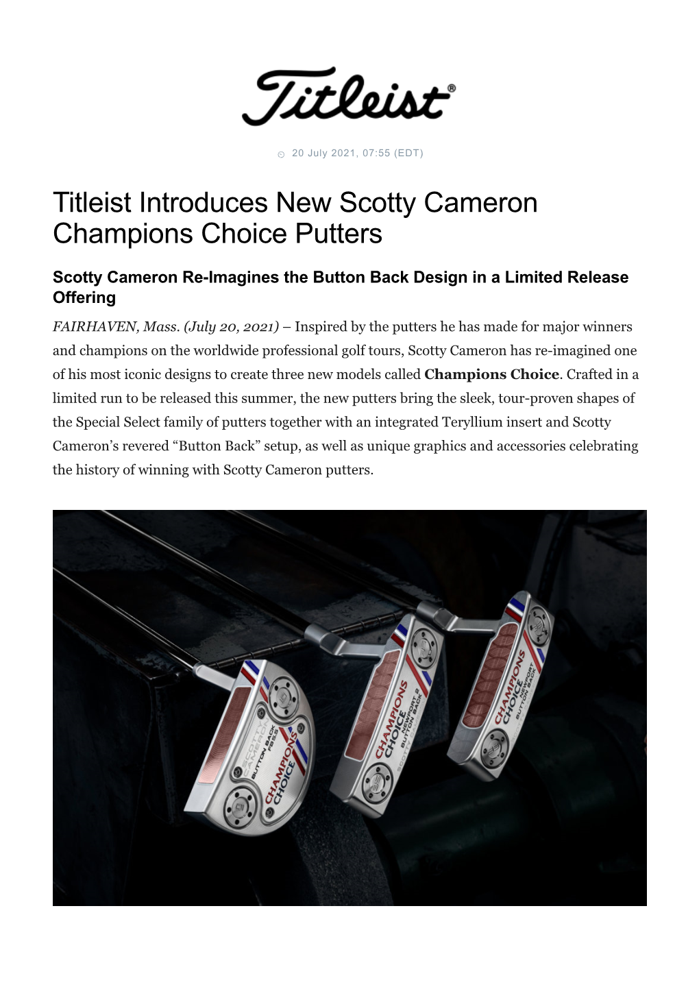 Titleist Introduces New Scotty Cameron Champions Choice Putters