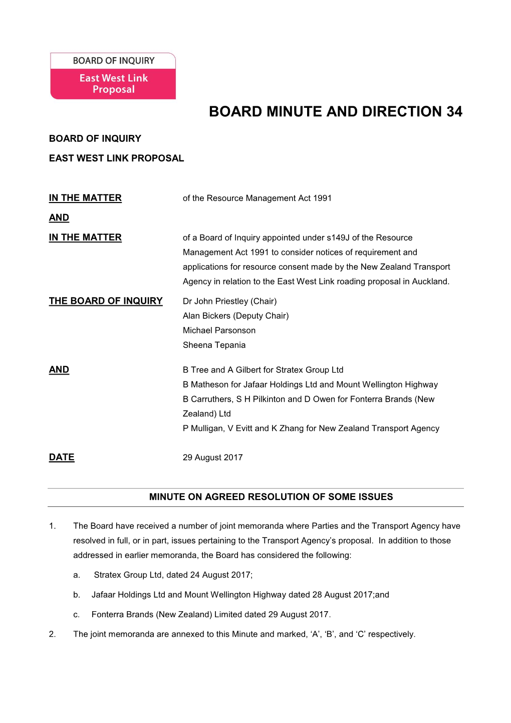 Board Minute and Direction 34