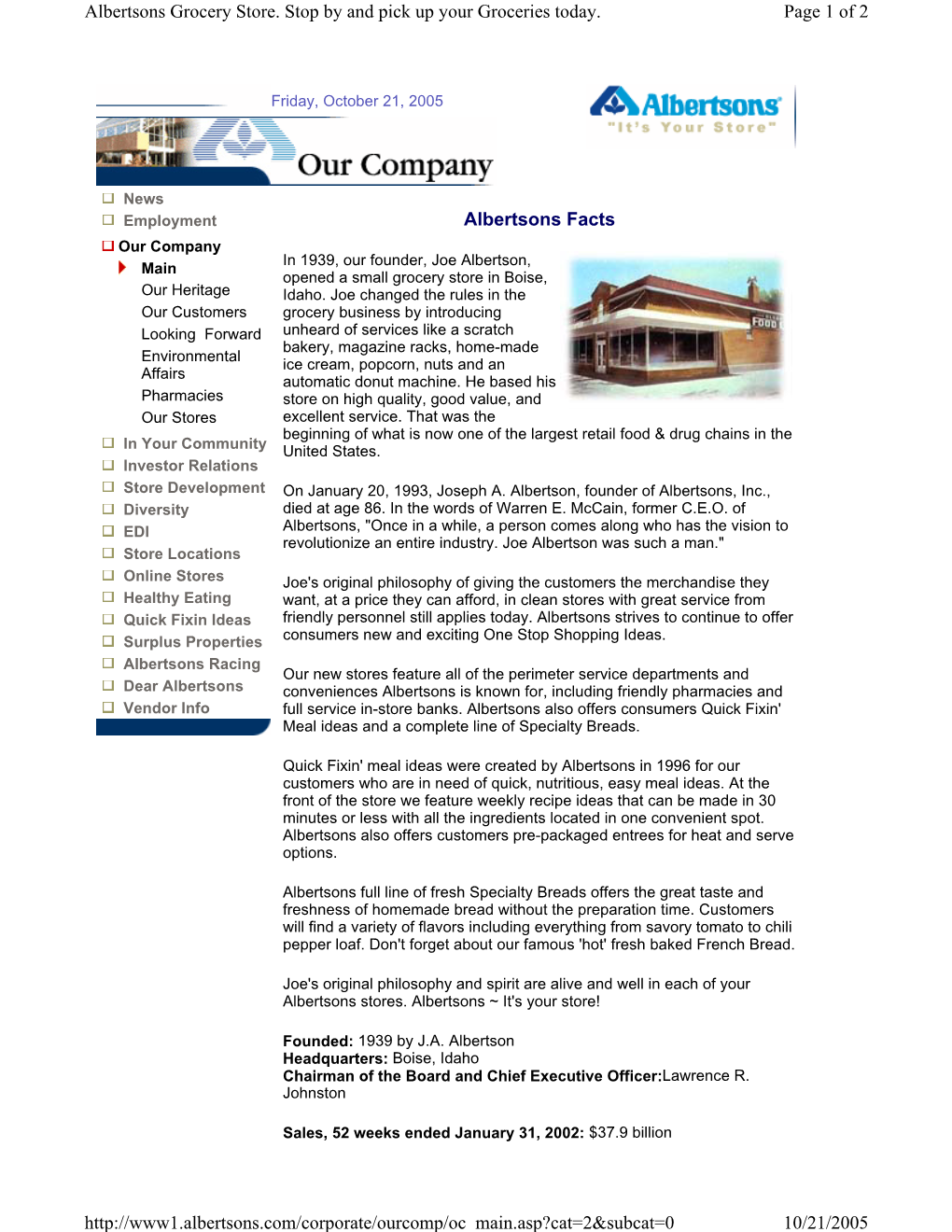 Albertsons Facts Page 1 of 2 Albertsons Grocery Store. Stop By