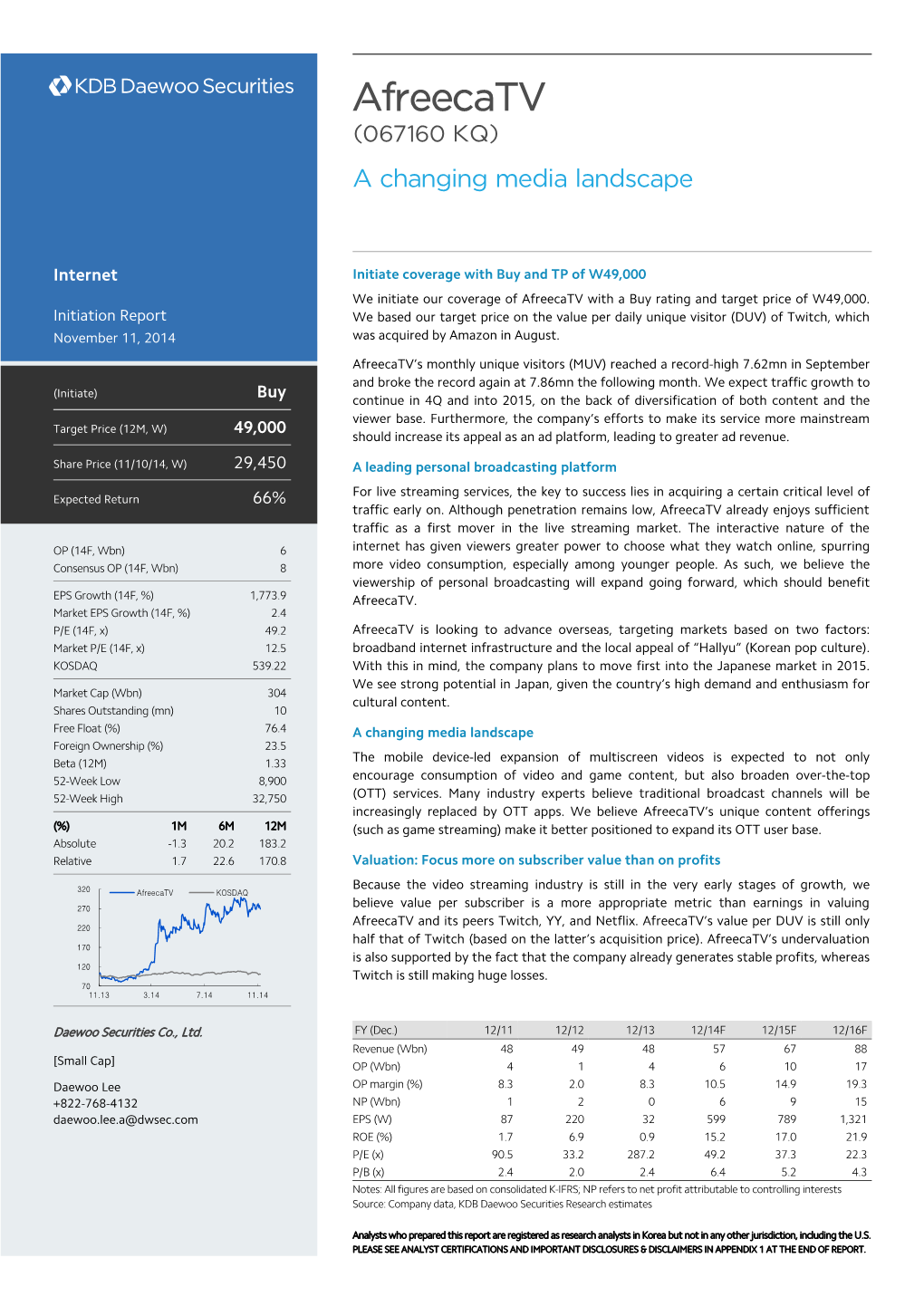 Afreecatv (067160 KQ) a Changing Media Landscape