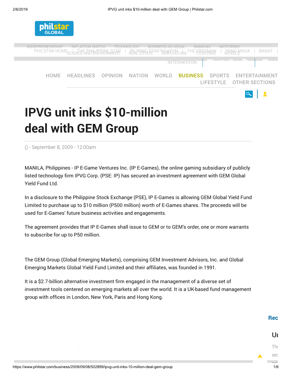 IPVG Unit Inks $10-Million Deal with GEM Group | Philstar.Com
