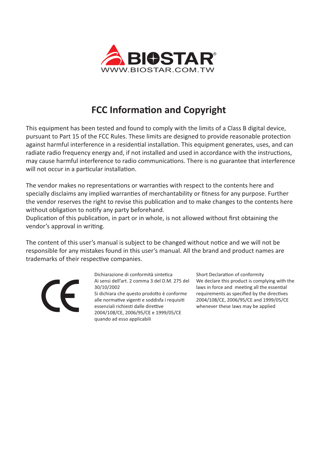 FCC Information and Copyright