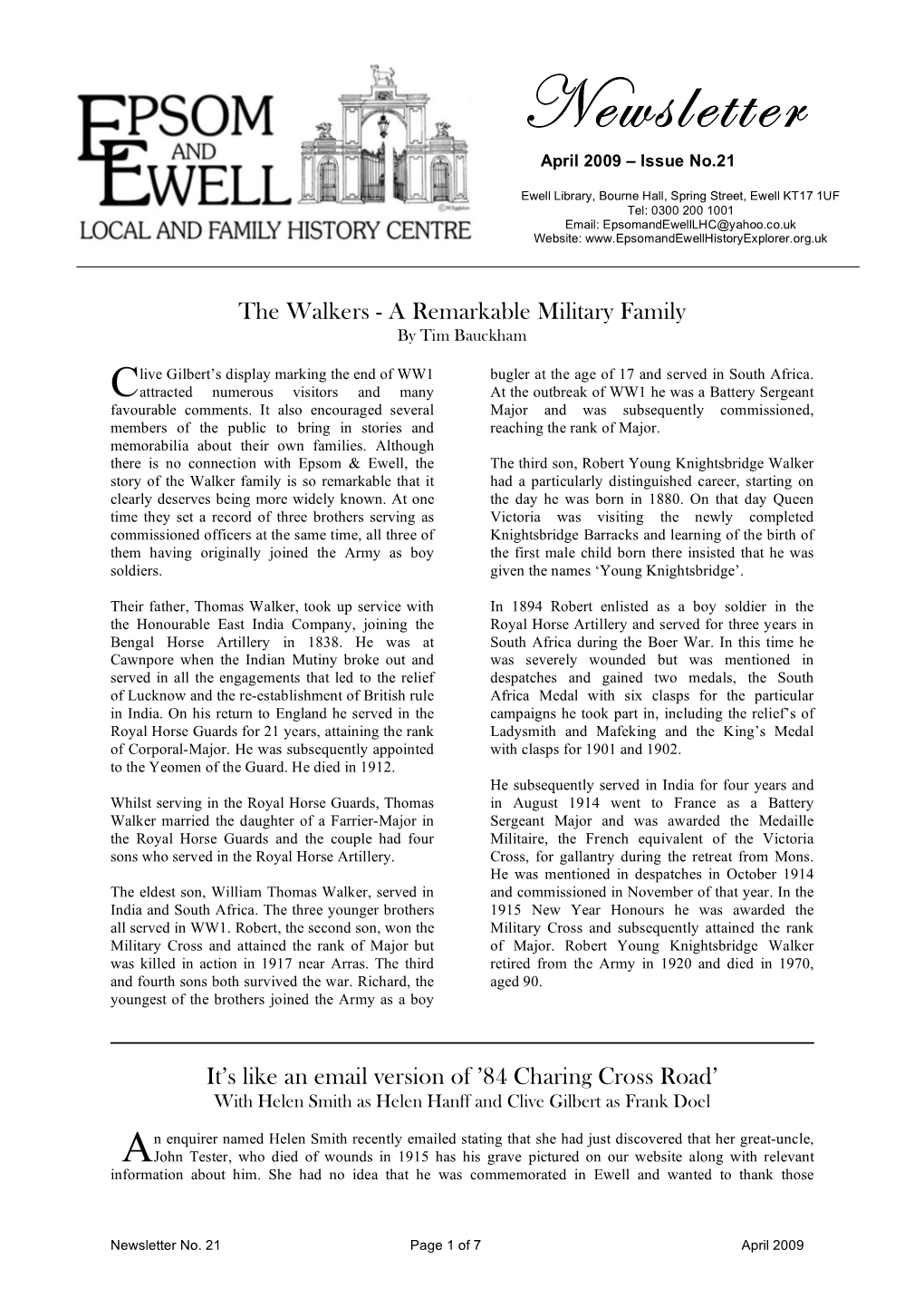 Newsletter April 2009 – Issue No.21