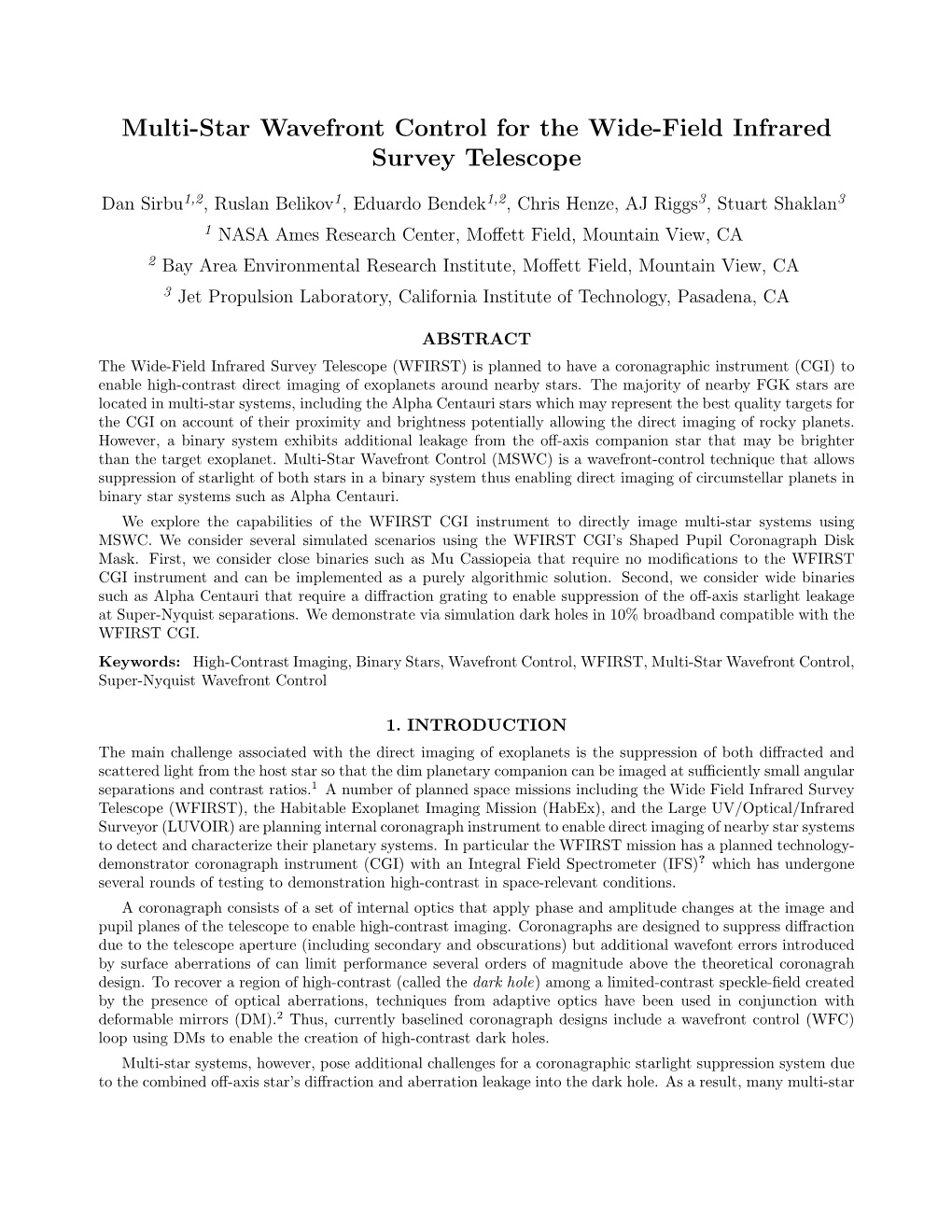 Multi-Star Wavefront Control for the Wide-Field Infrared Survey Telescope