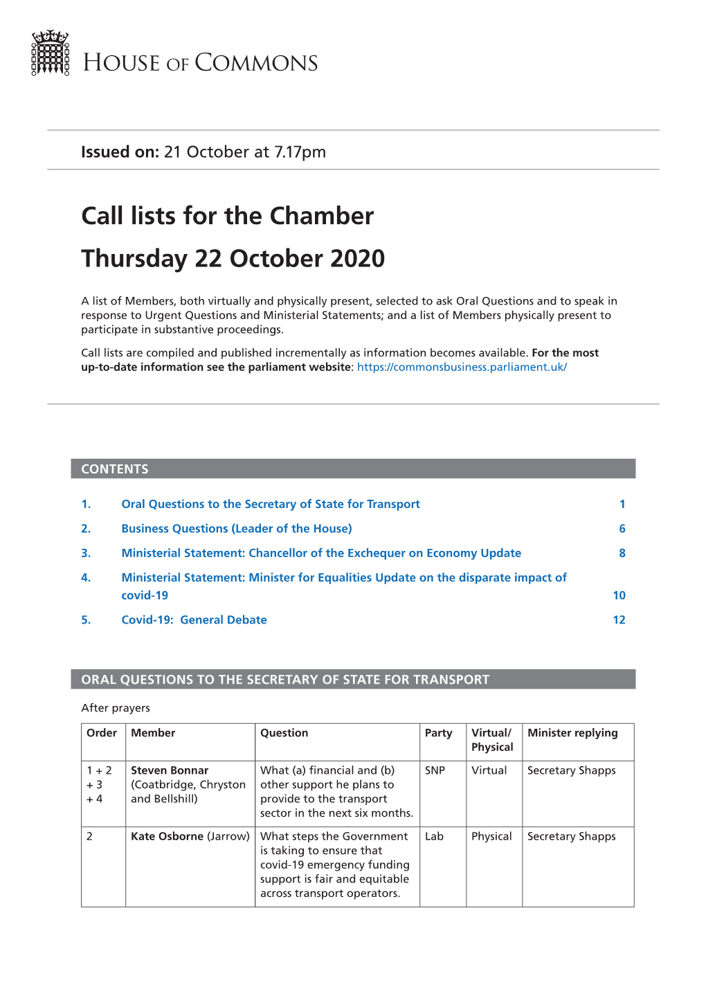 View Call Lists: Chamber PDF File 0.07 MB