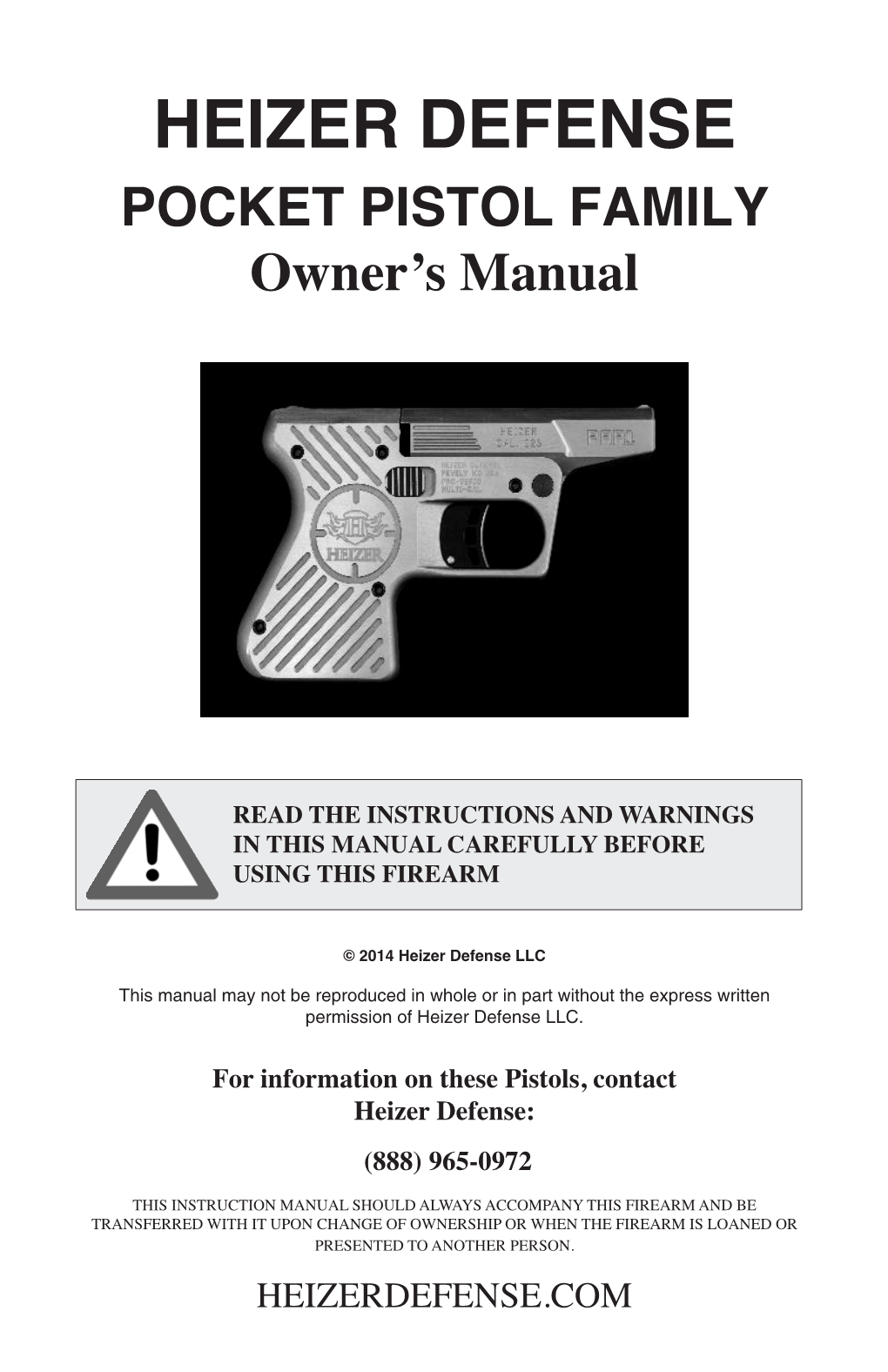 HEIZER DEFENSE POCKET PISTOL FAMILY Owner’S Manual