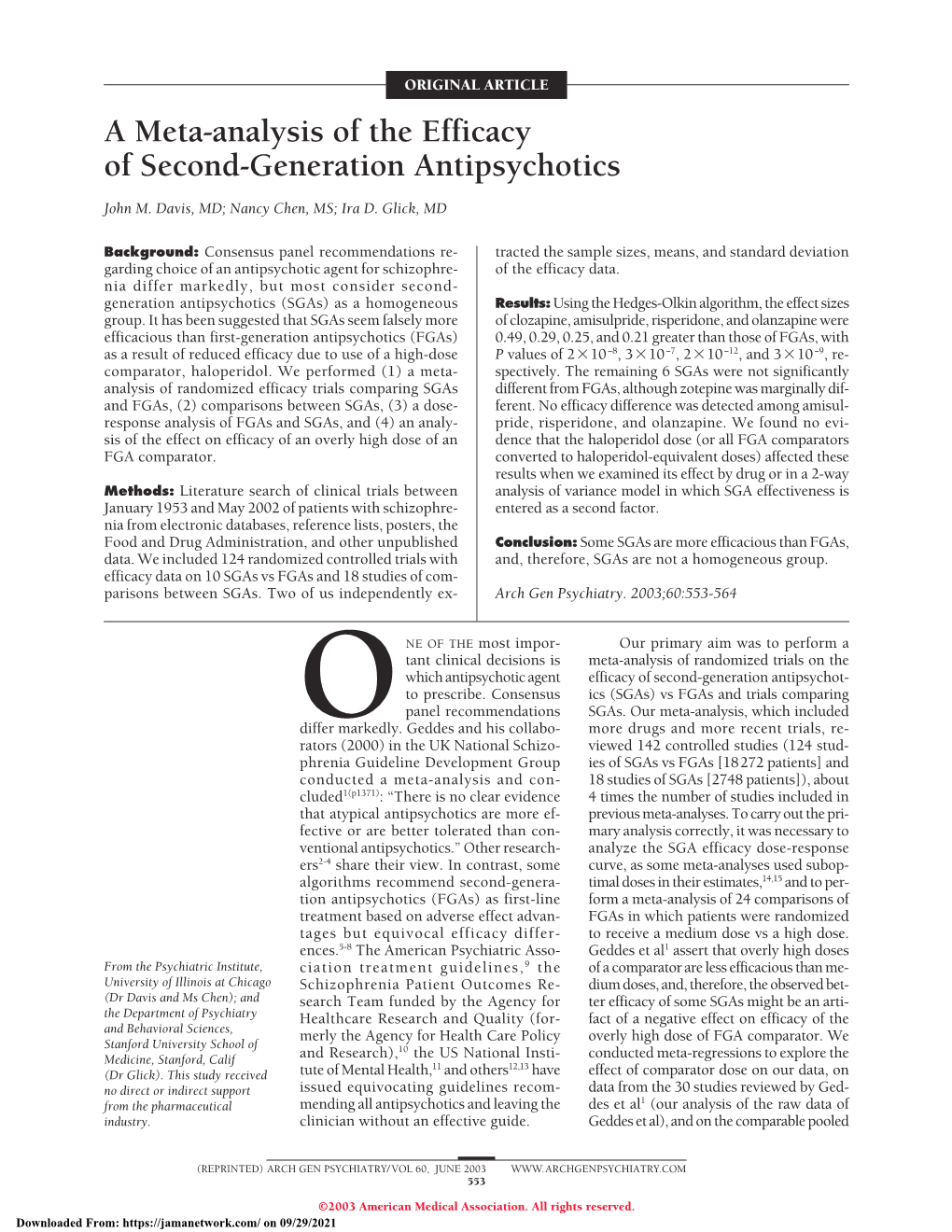 A Meta-Analysis of the Efficacy of Second-Generation Antipsychotics