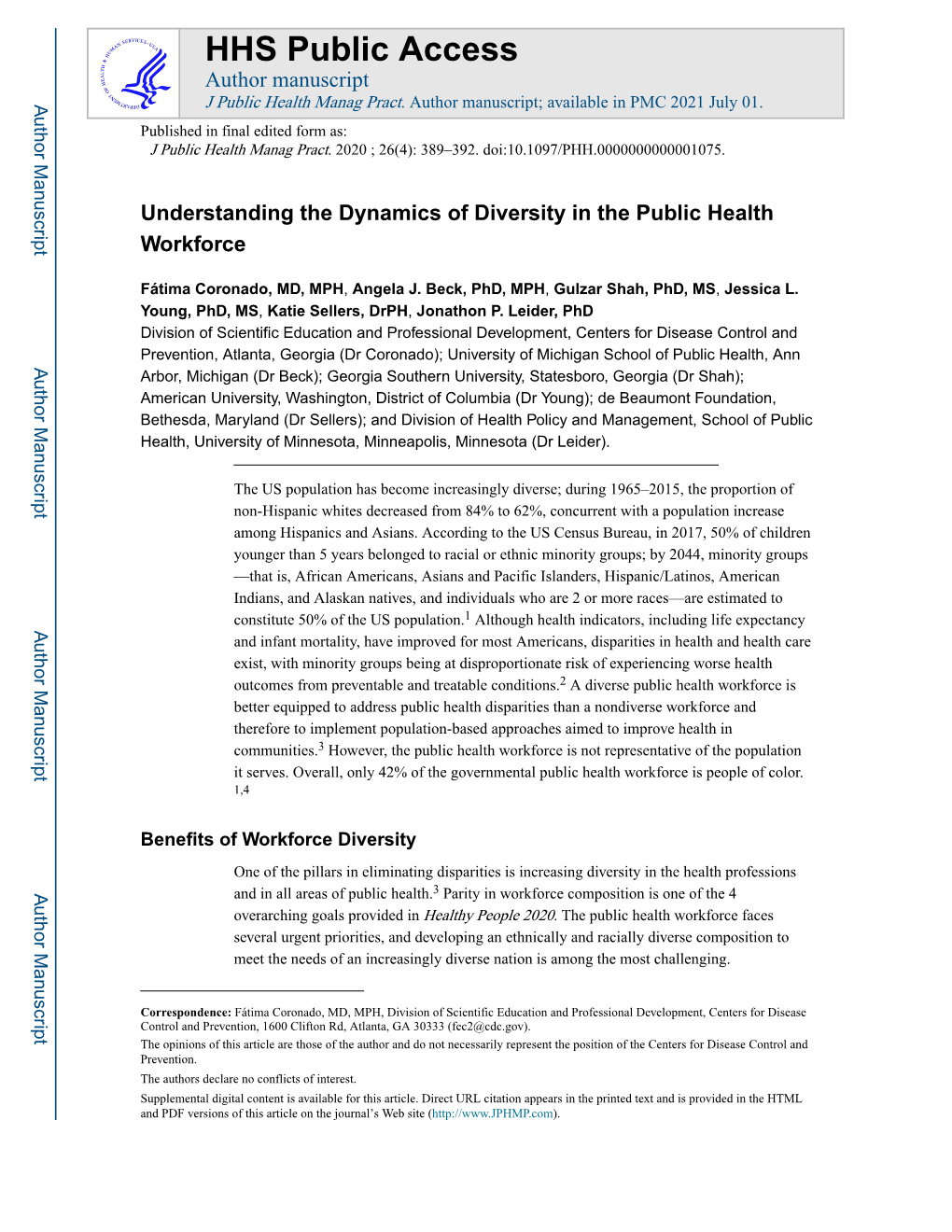 Understanding the Dynamics of Diversity in the Public Health Workforce