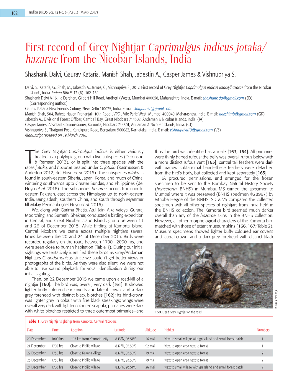 First Record of Grey Nightjar Caprimulgus Indicus Jotaka/ Hazarae from the Nicobar Islands, India