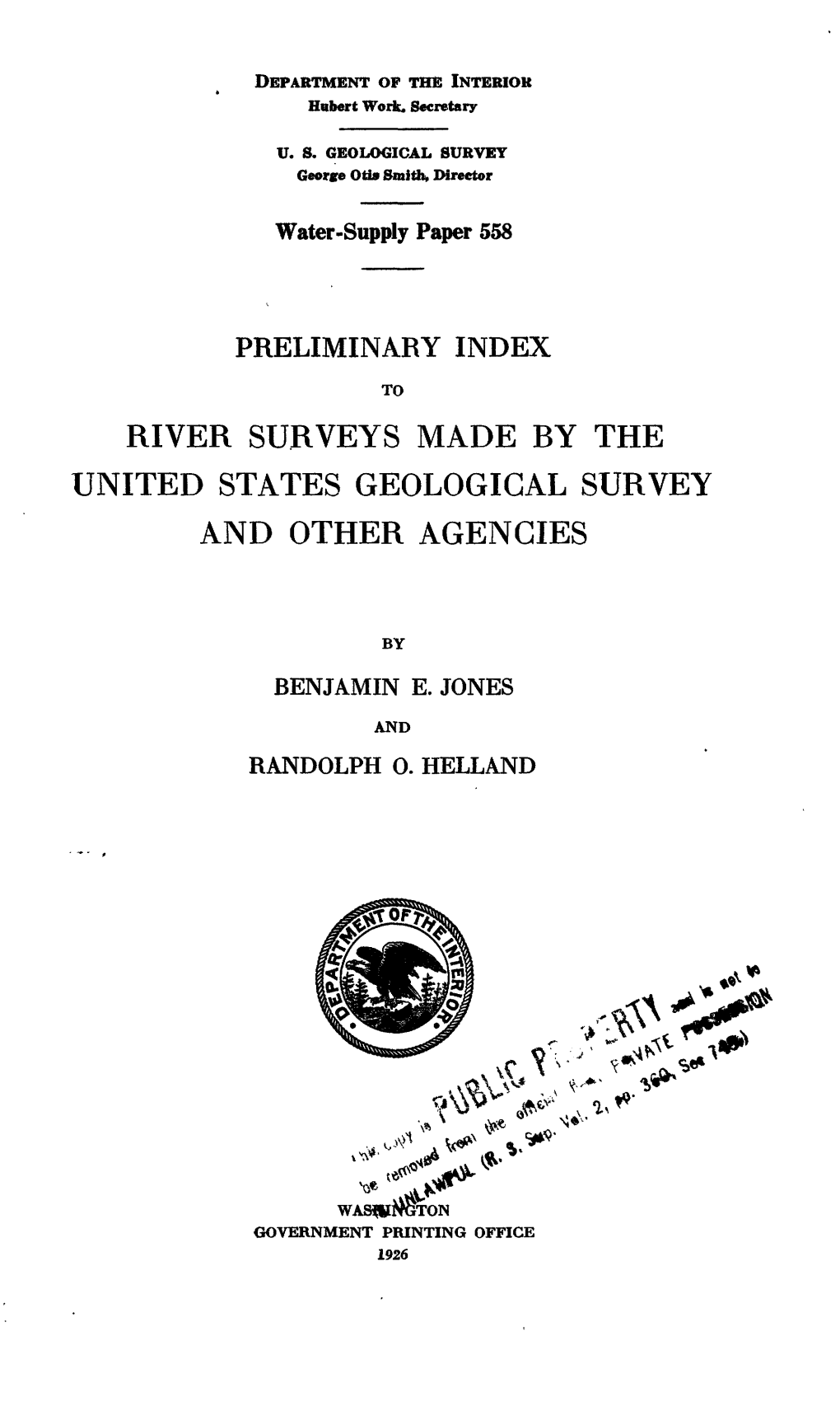 River Surveys Made by the United States Geological Survey and Other Agencies