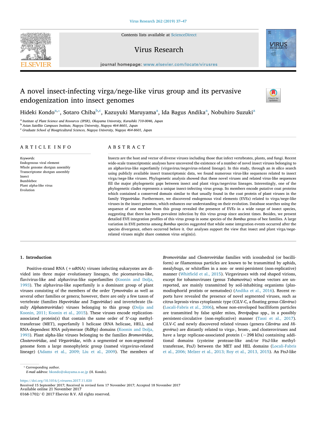 A Novel Insect-Infecting Virga/Nege-Like Virus Group and Its