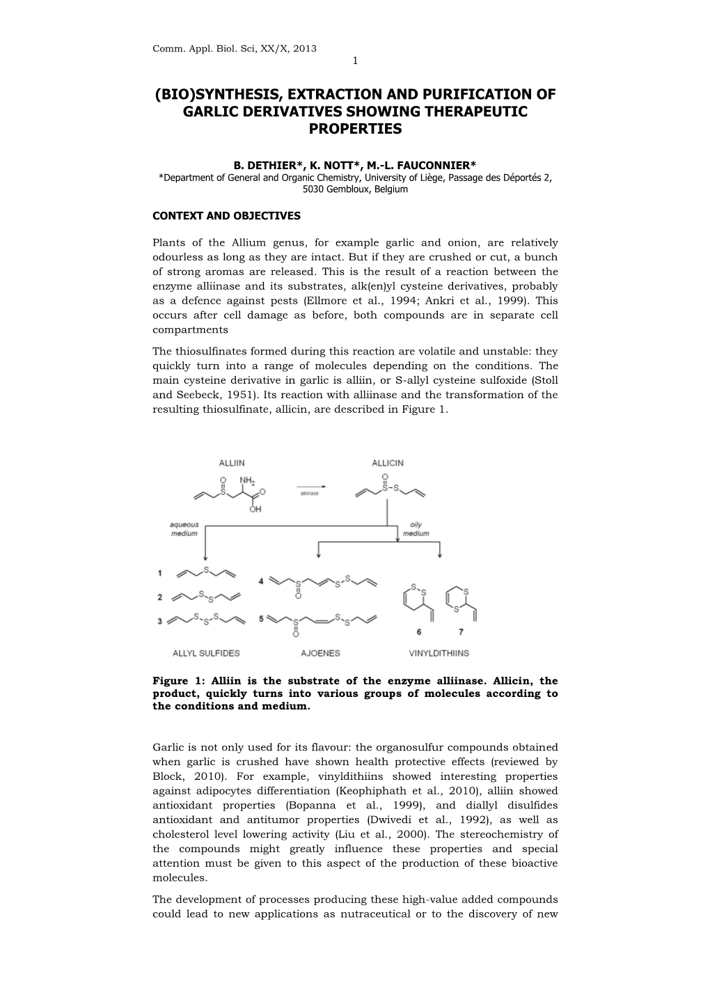 Synthesis, Extraction and Purification of Garlic Derivatives Showing Therapeutic Properties