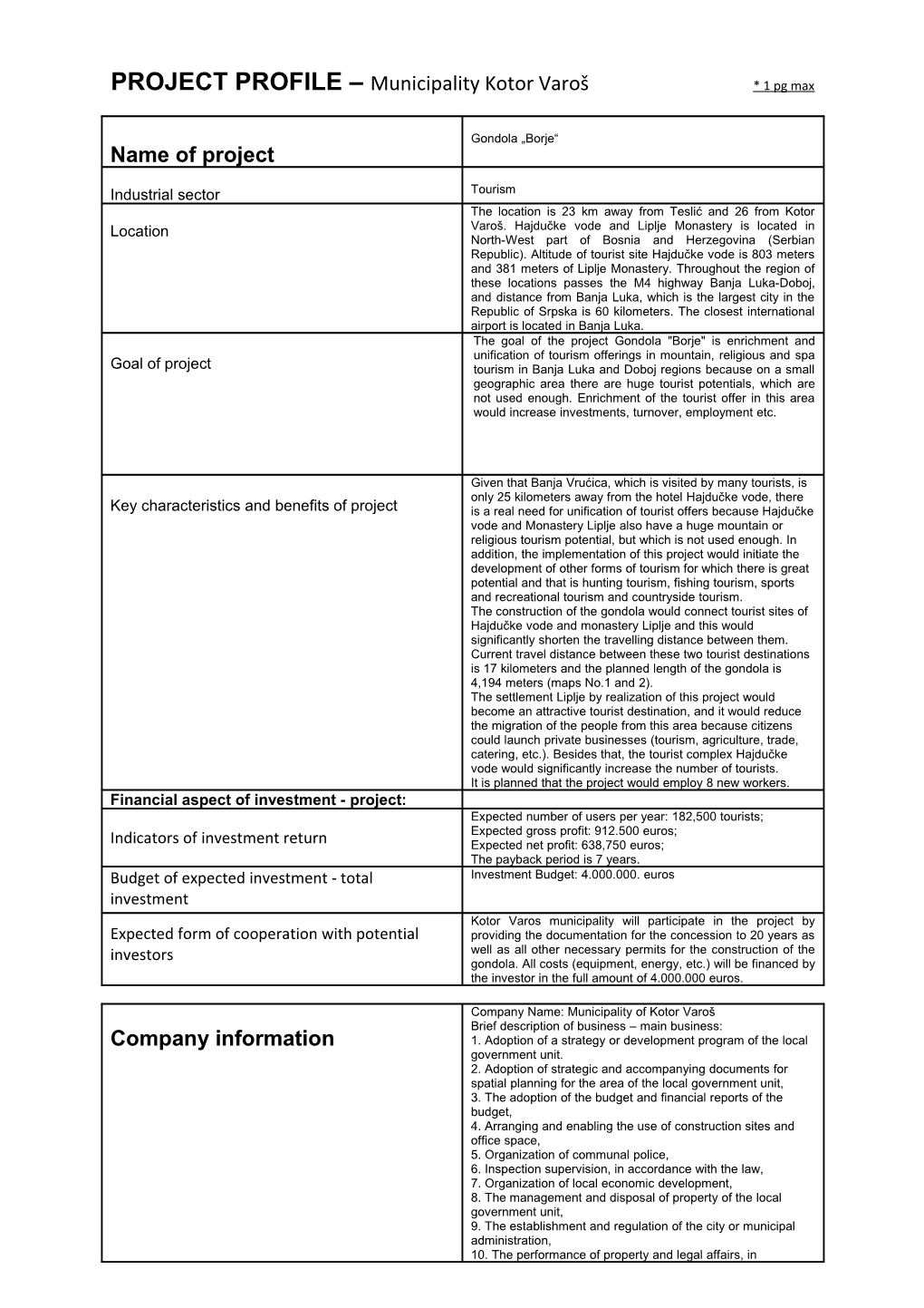 PROFIL PROJEKTA Naziv Kompanije * 1 Stranica Max