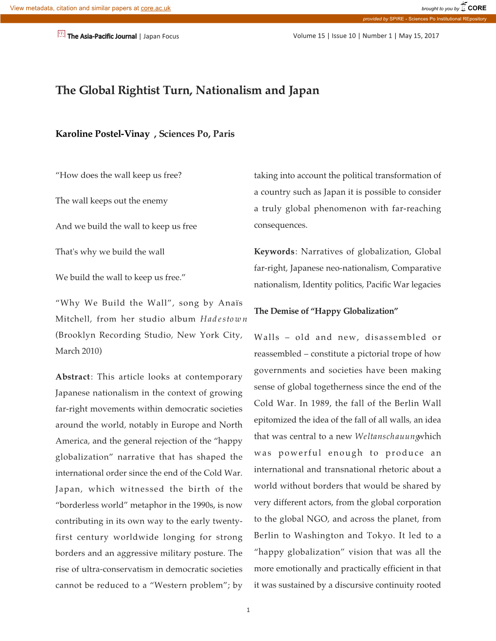 The Global Rightist Turn, Nationalism and Japan