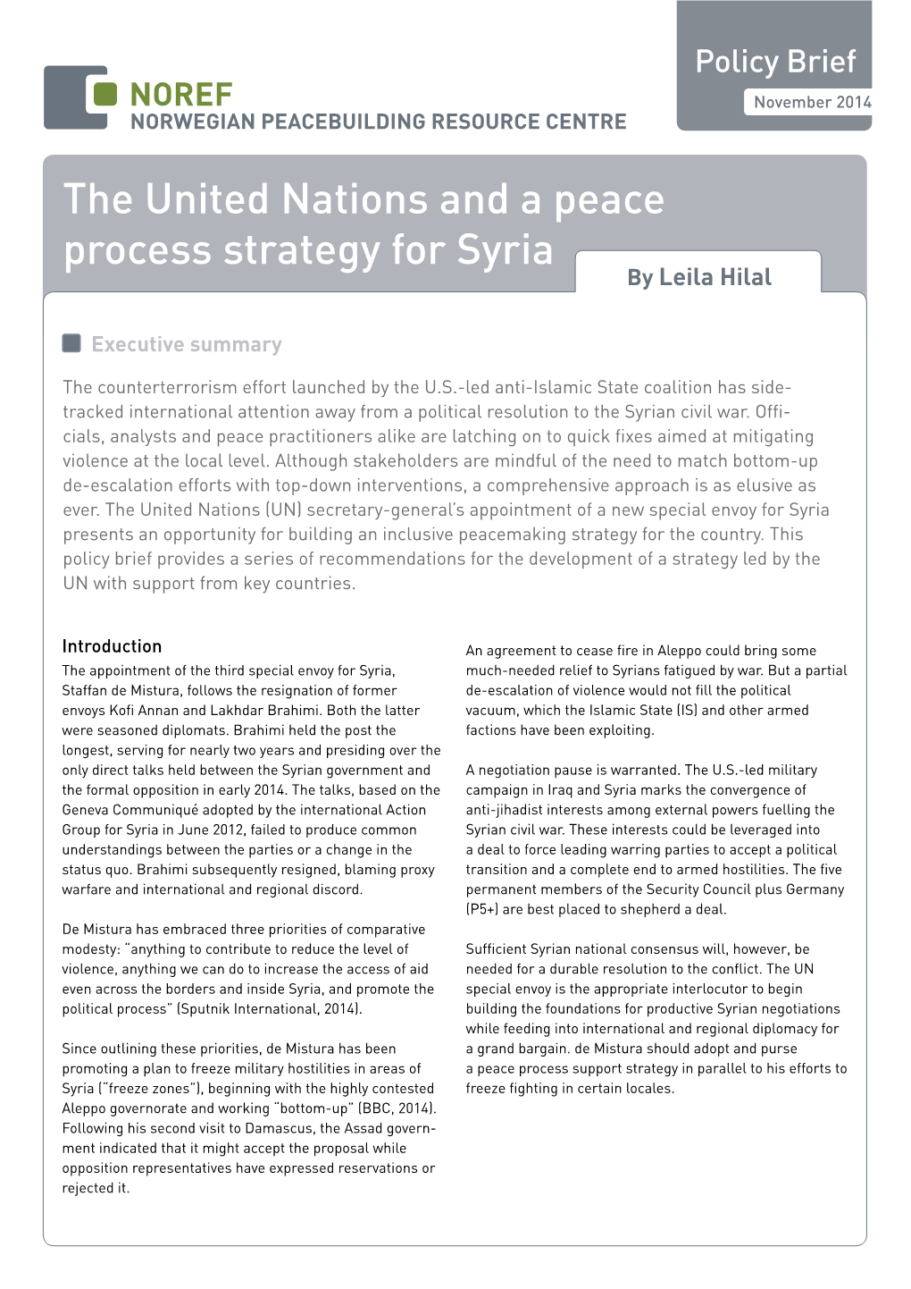 The United Nations and a Peace Process Strategy for Syria by Leila Hilal