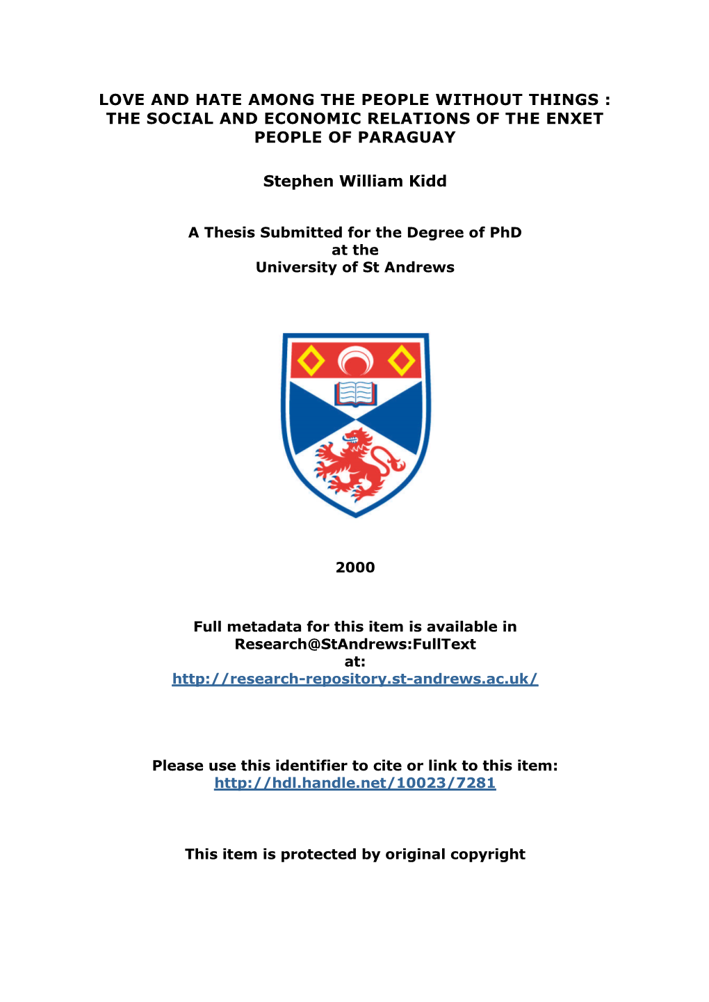 Stephen William Kidd Phd Thesis