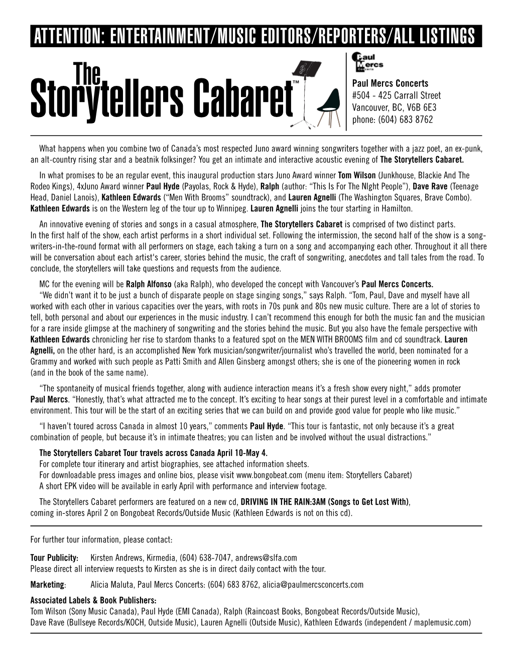 Storytellers Cabaret Paul Mercs Concerts