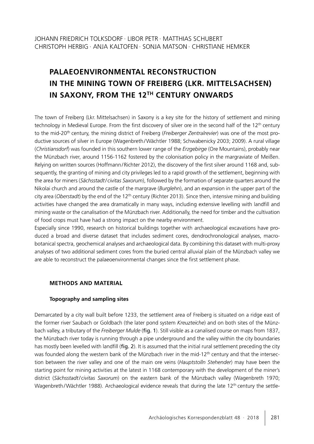 Palaeoenvironmental Reconstruction in the Mining Town of Freiberg (Lkr