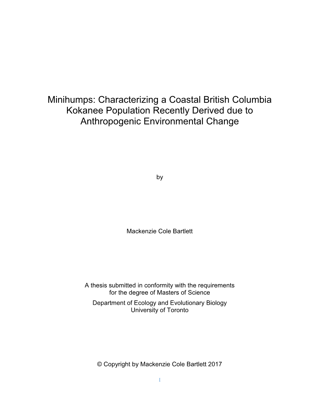 Minihumps: Characterizing a Coastal British Columbia Kokanee Population Recently Derived Due to Anthropogenic Environmental Change