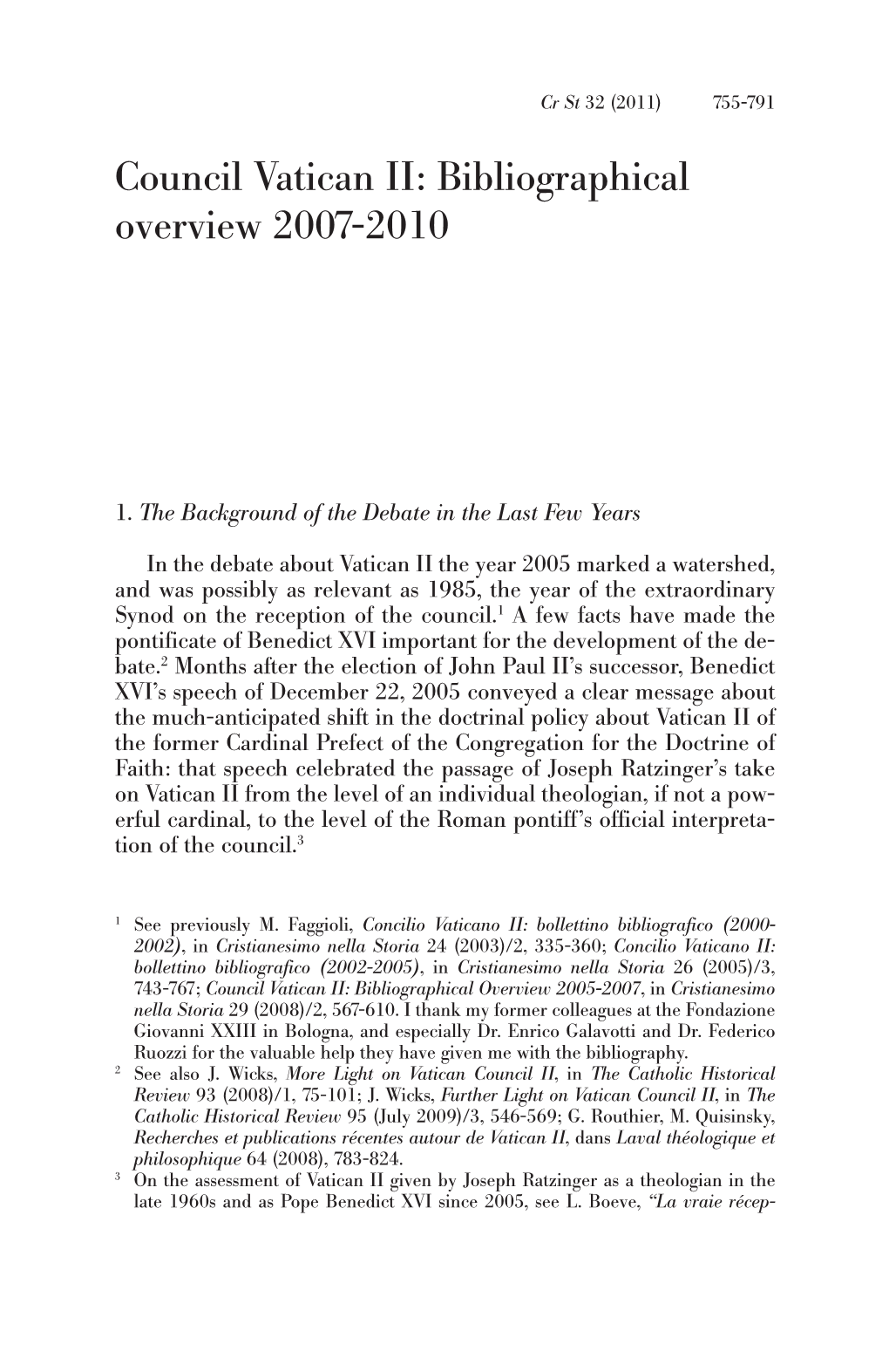 Council Vatican II: Bibliographical Overview 2007-2010