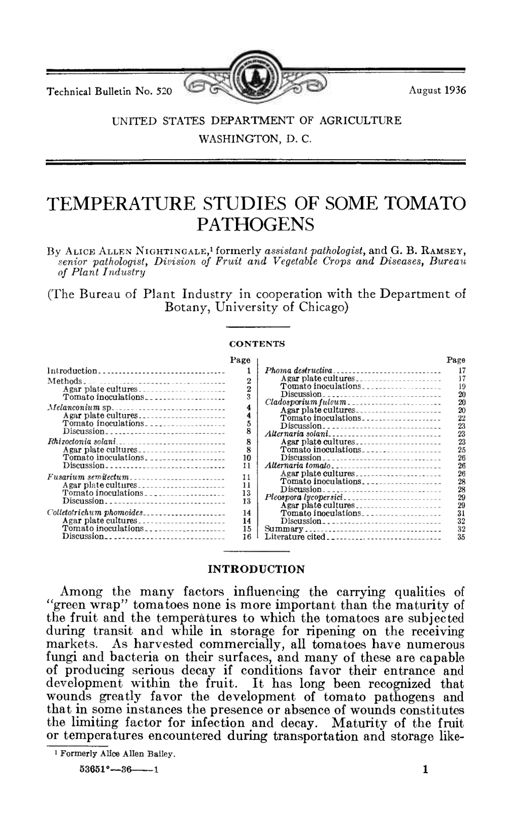 Temperature Studies of Some Tomato Pathogens