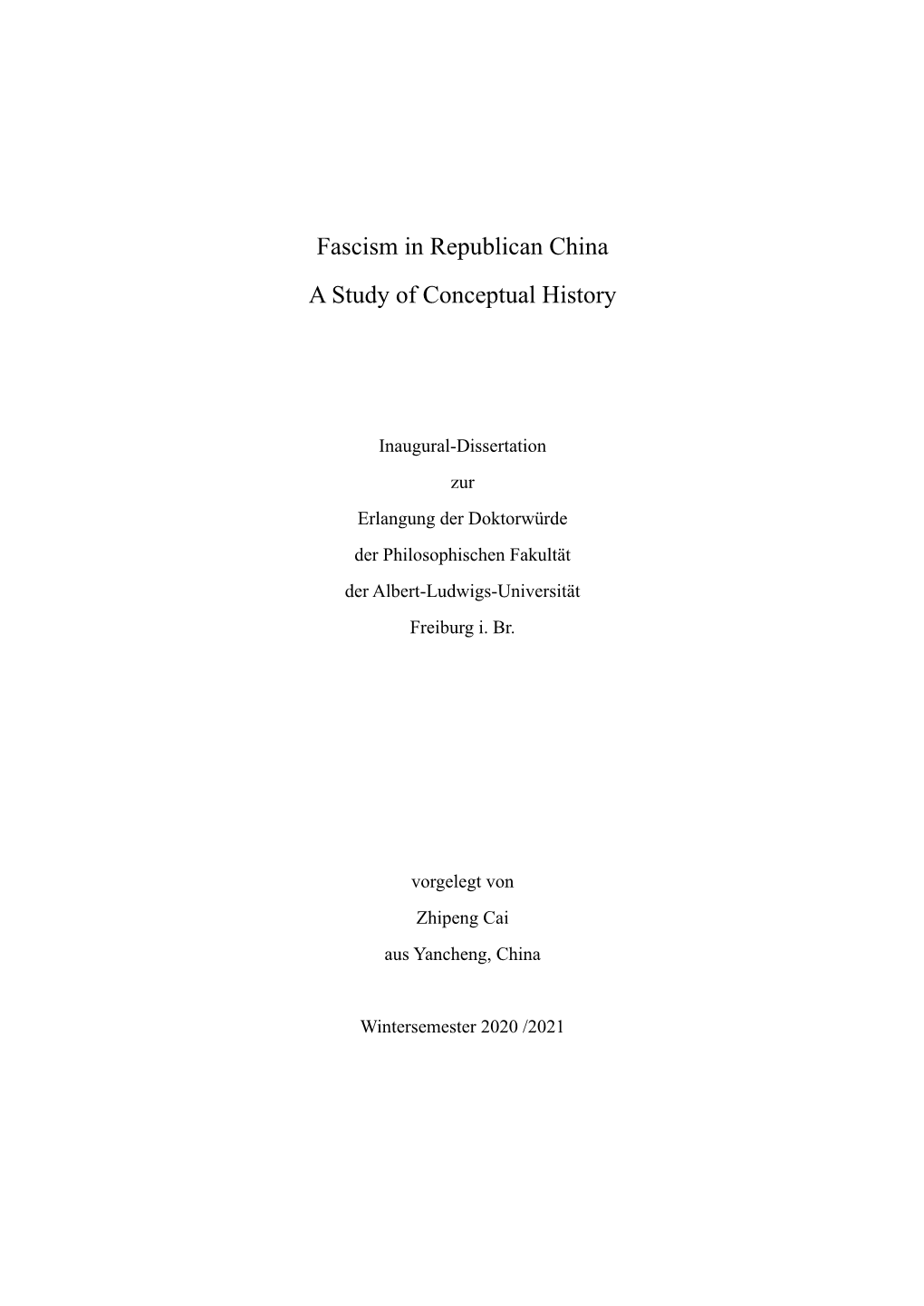 Fascism in Republican China a Study of Conceptual History