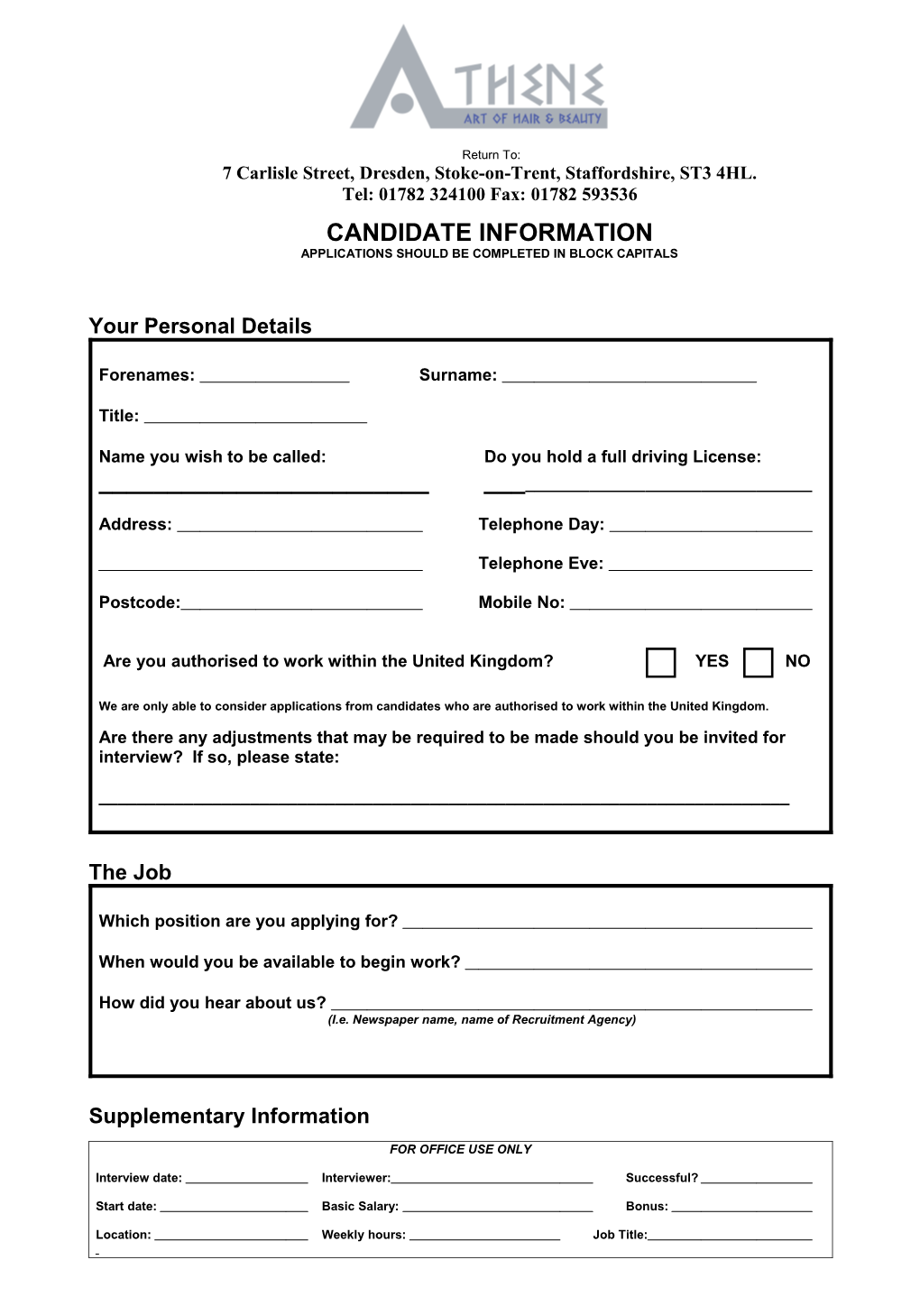 Application for Employment s93