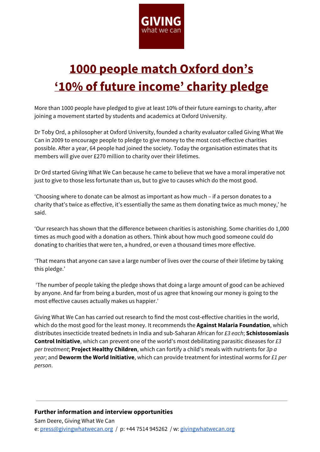 1000 People Match Oxford Don's '10% of Future Income' Charity Pledge