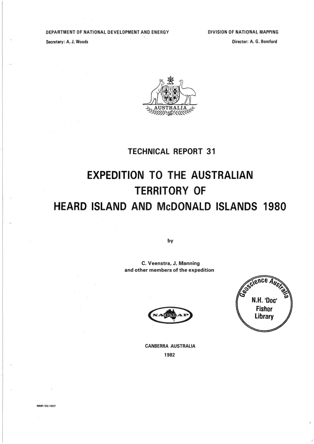 EXPEDITION to the AUSTRALIAN TERRITORY of HEARD ISLAND and Mcdonald ISLANDS 1980