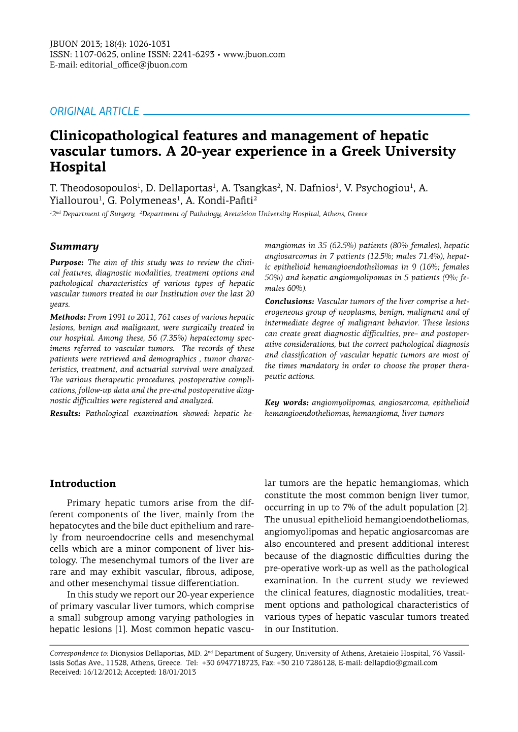 Clinicopathological Features and Management of Hepatic Vascular Tumors