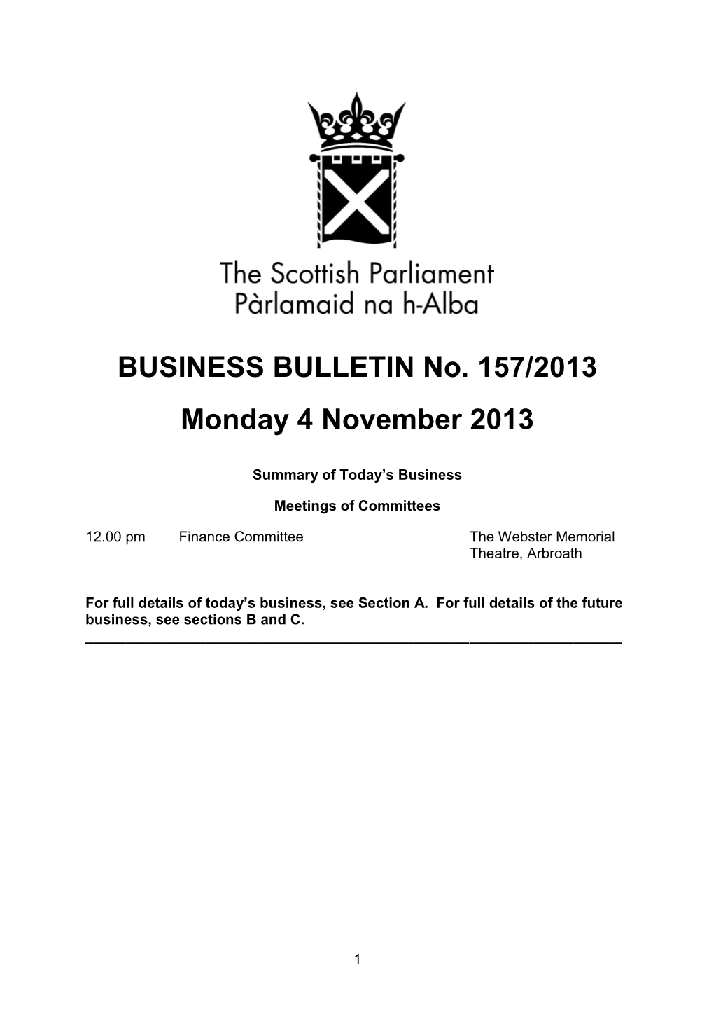 BUSINESS BULLETIN No. 157/2013 Monday 4 November 2013