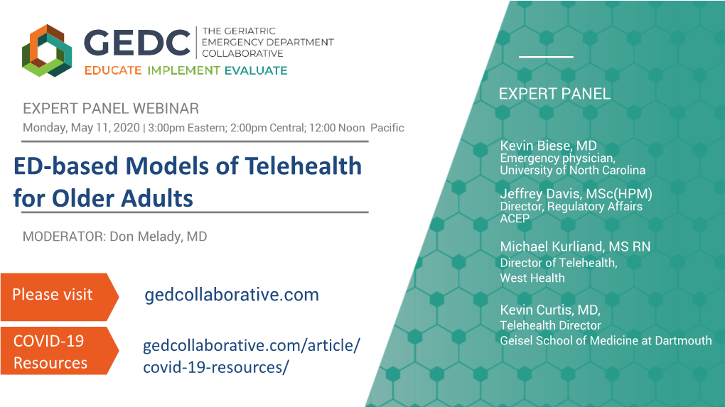 ED-Based Models of Telehealth for Older Adults in the Age of COVID-19