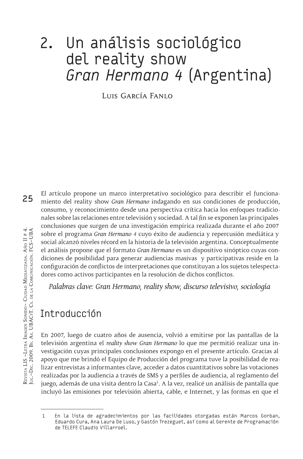 2. Un Análisis Sociológico Del Reality Show Gran Hermano 4