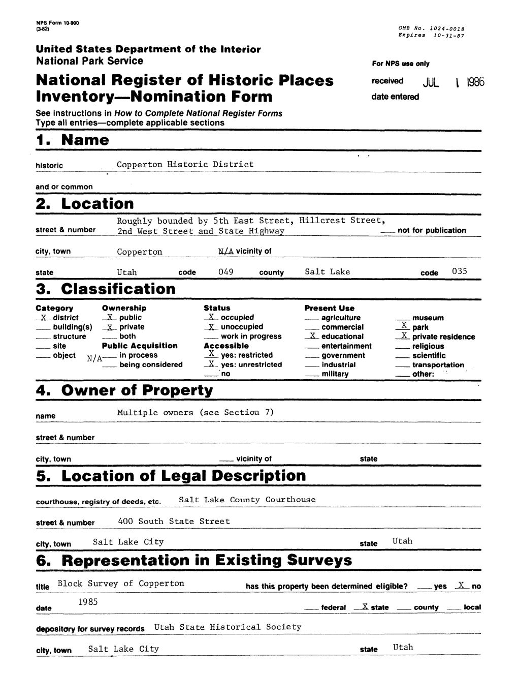 National Register of Historic Places Inventory Nomination Form 1