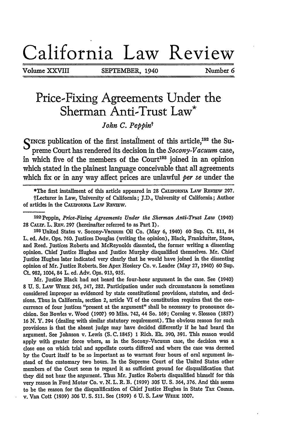 Price-Fixing Agreements Under the Sherman Anti-Trust Law* John C