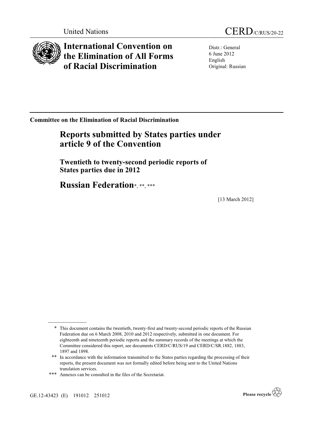 Reports Submitted by States Parties Under Article 9 of the Convention