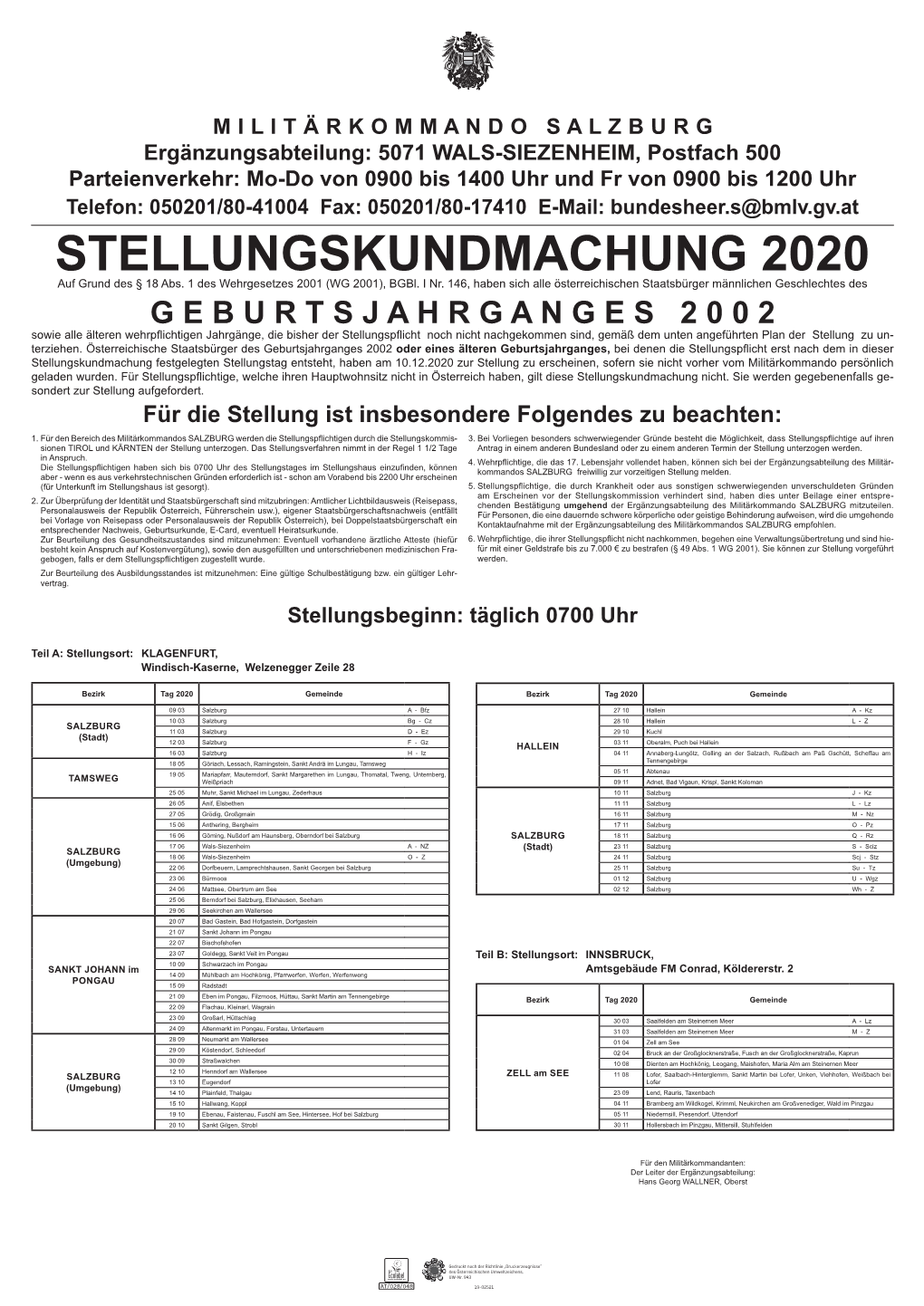 Stellungskundmachung 2020 S.Indd