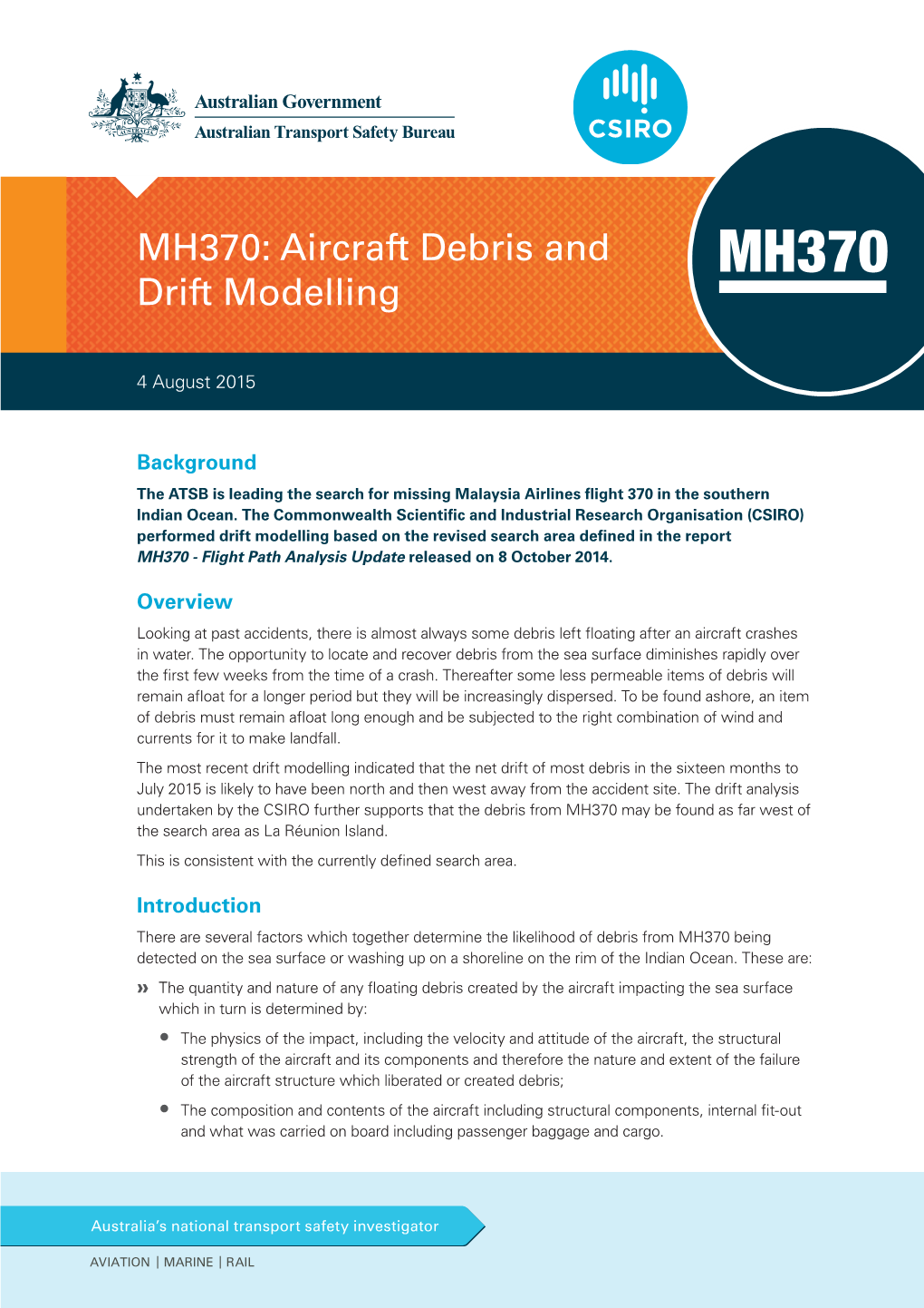 MH370: Aircraft Debris and Drift Modelling