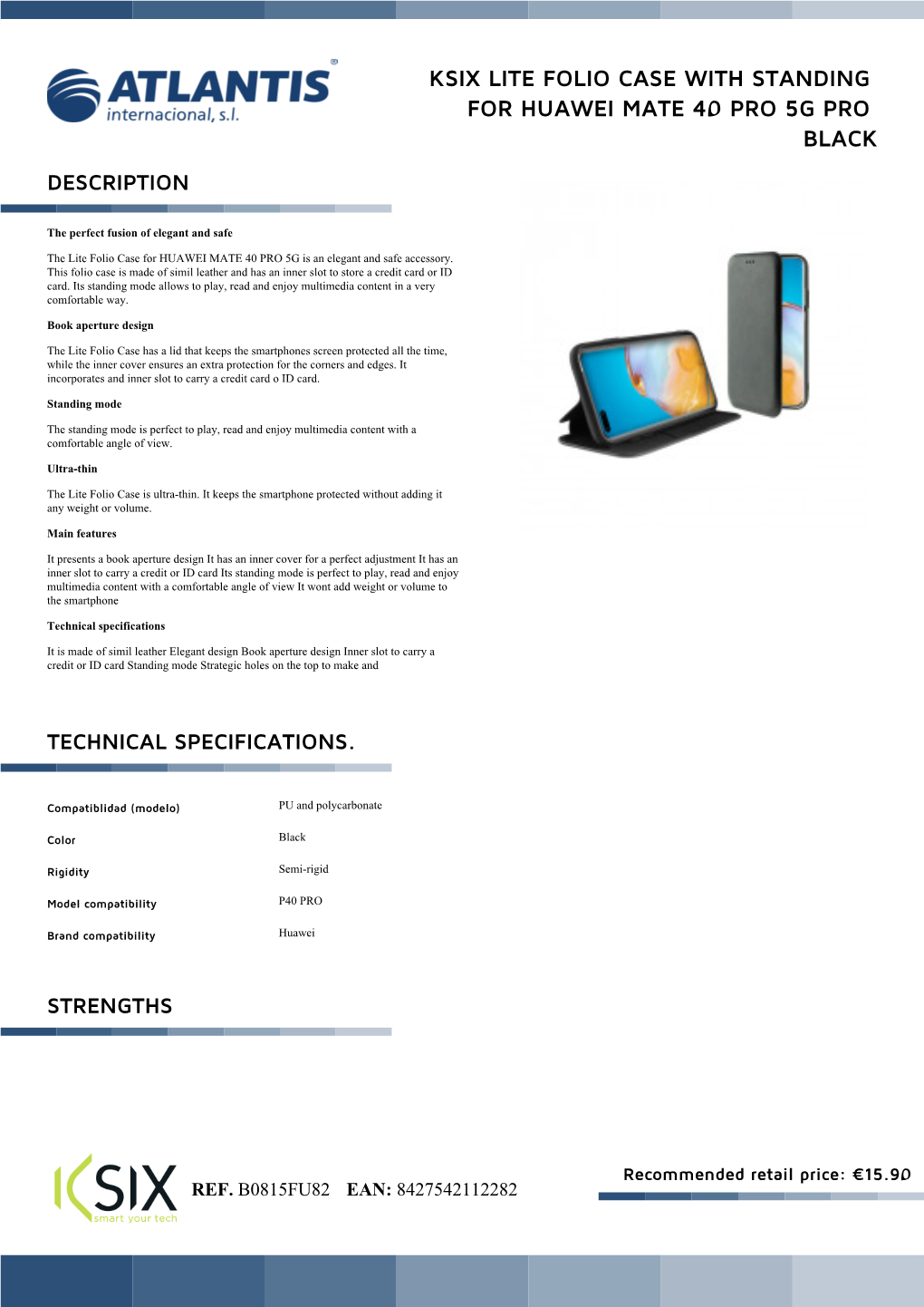 Ksix Lite Folio Case with Standing for Huawei Mate 40 Pro 5G Pro Black Description