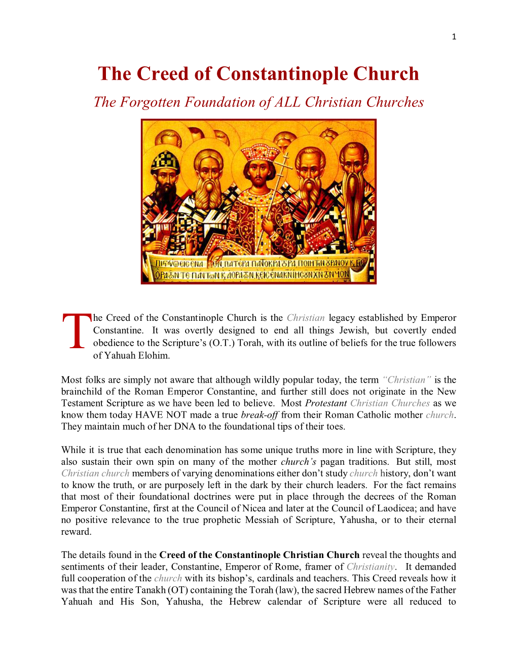 The Creed of Constantinople Church the Forgotten Foundation of ALL Christian Churches