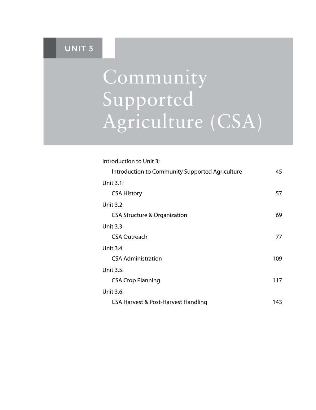 Unit 3.0 Community Supported Agriculture (CSA)