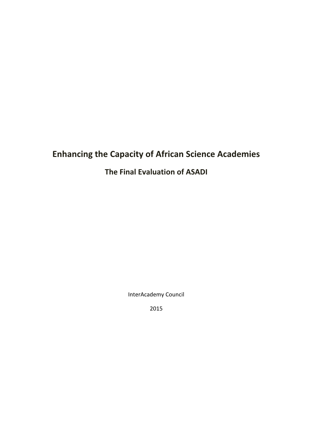 Enhancing the Capacity of African Science Academies