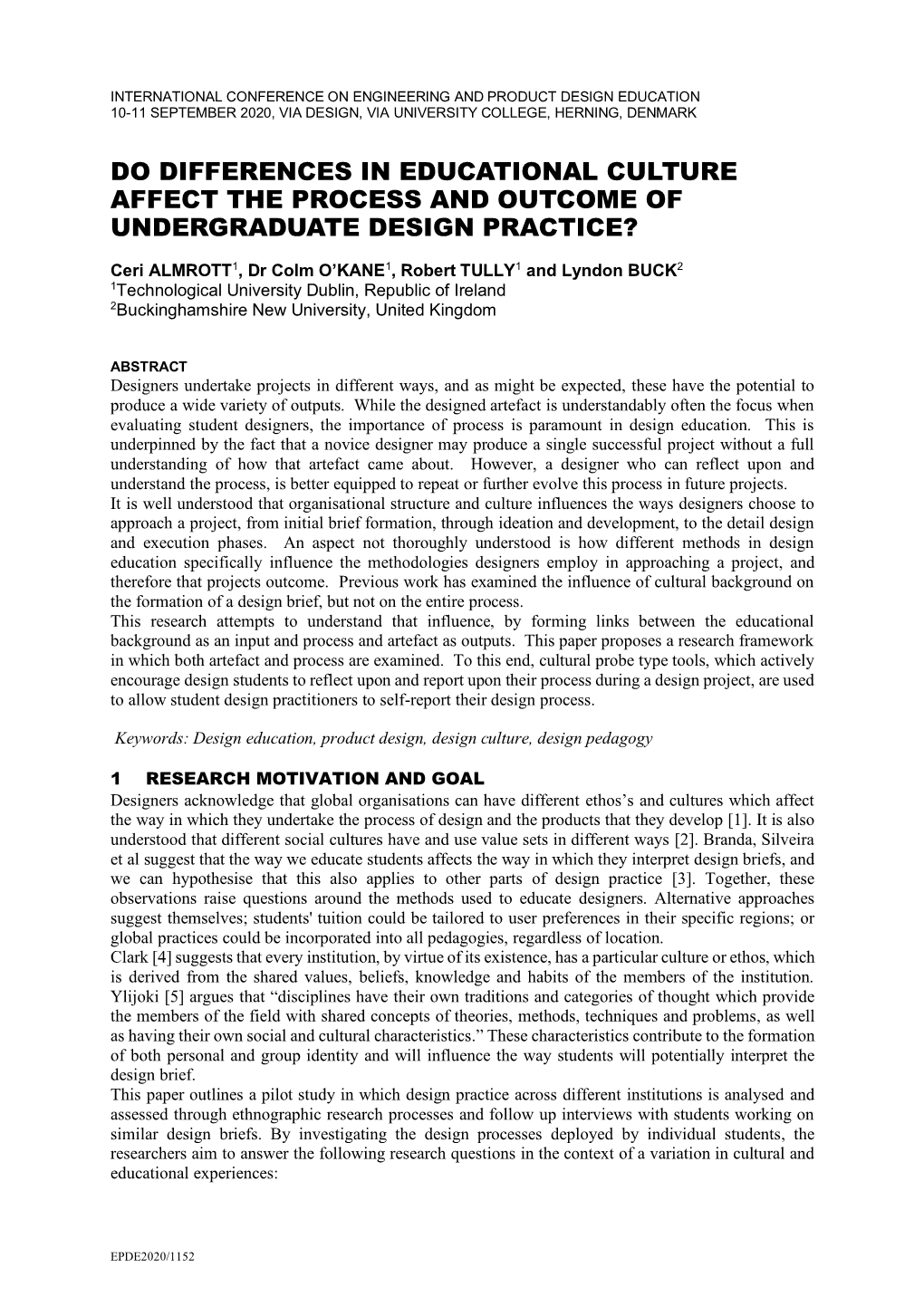 Do Differences in Educational Culture Affect the Process and Outcome of Undergraduate Design Practice?