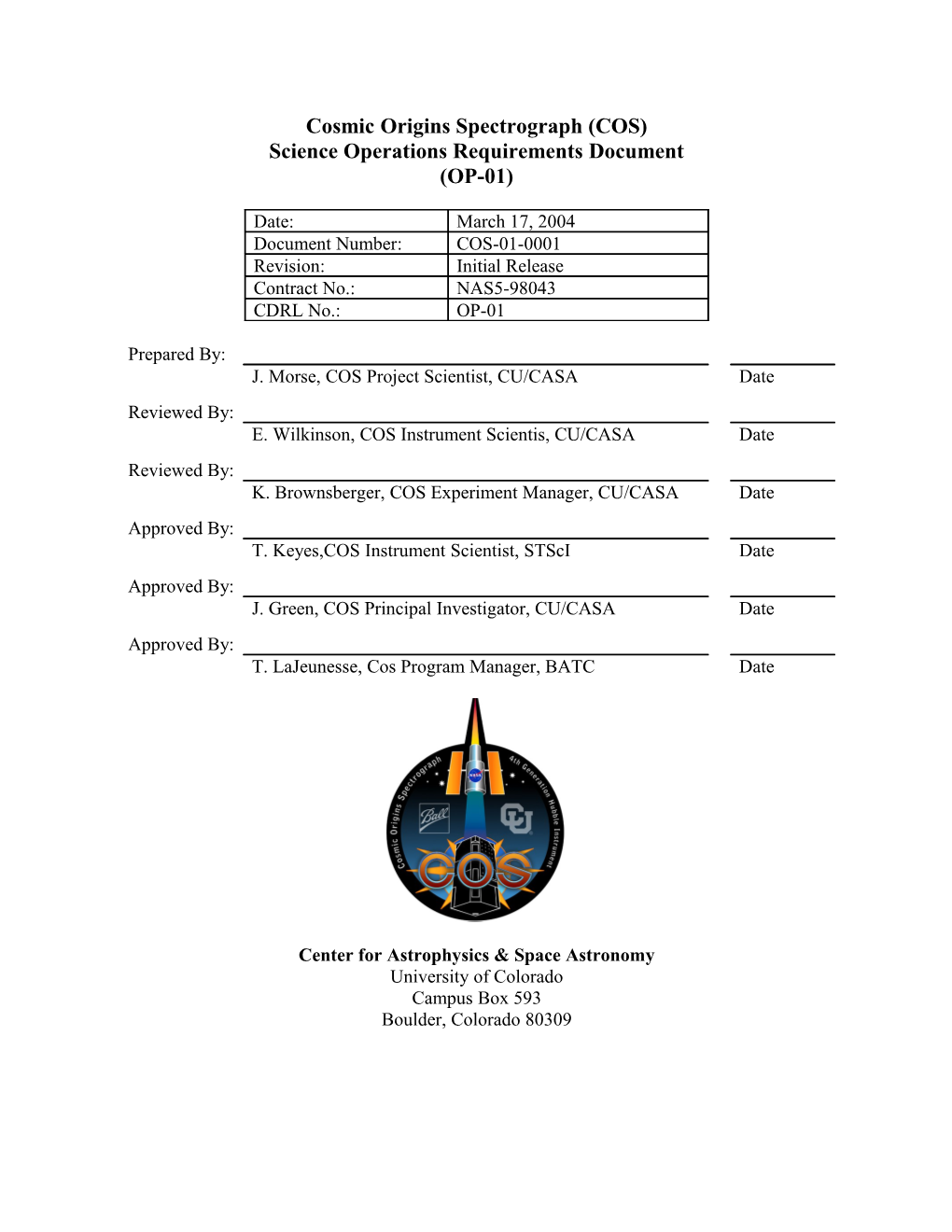 Cosmic Origins Spectrograph (COS)