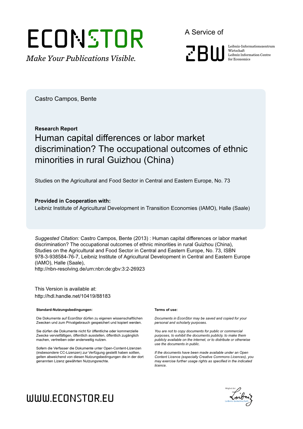 Human Capital Differences Or Labor Market Discrimination? the Occupational Outcomes of Ethnic Minorities in Rural Guizhou (China)