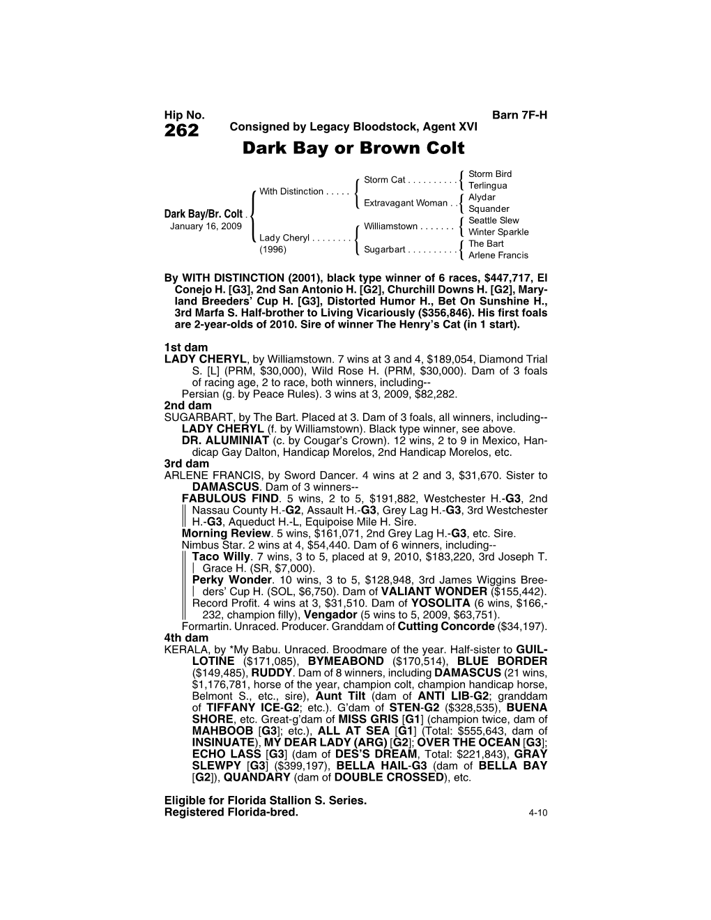 262 Consigned by Legacy Bloodstock, Agent XVI Dark Bay Or Brown Colt