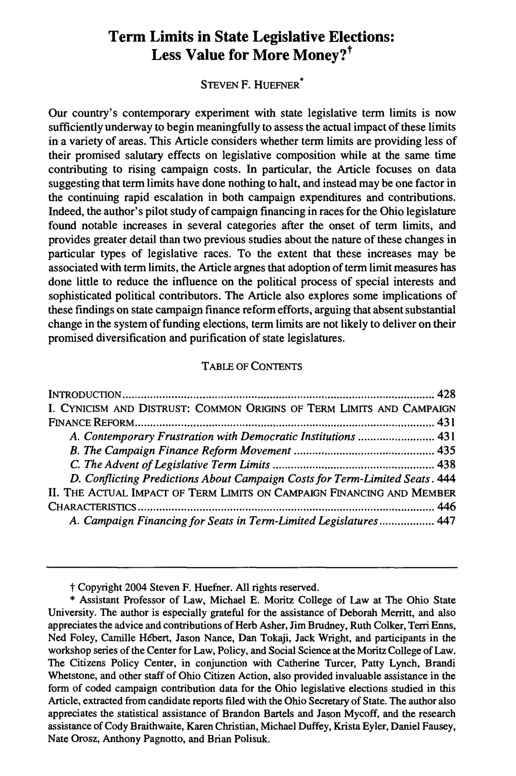 Term Limits in State Legislative Elections: Less Value for More Money?