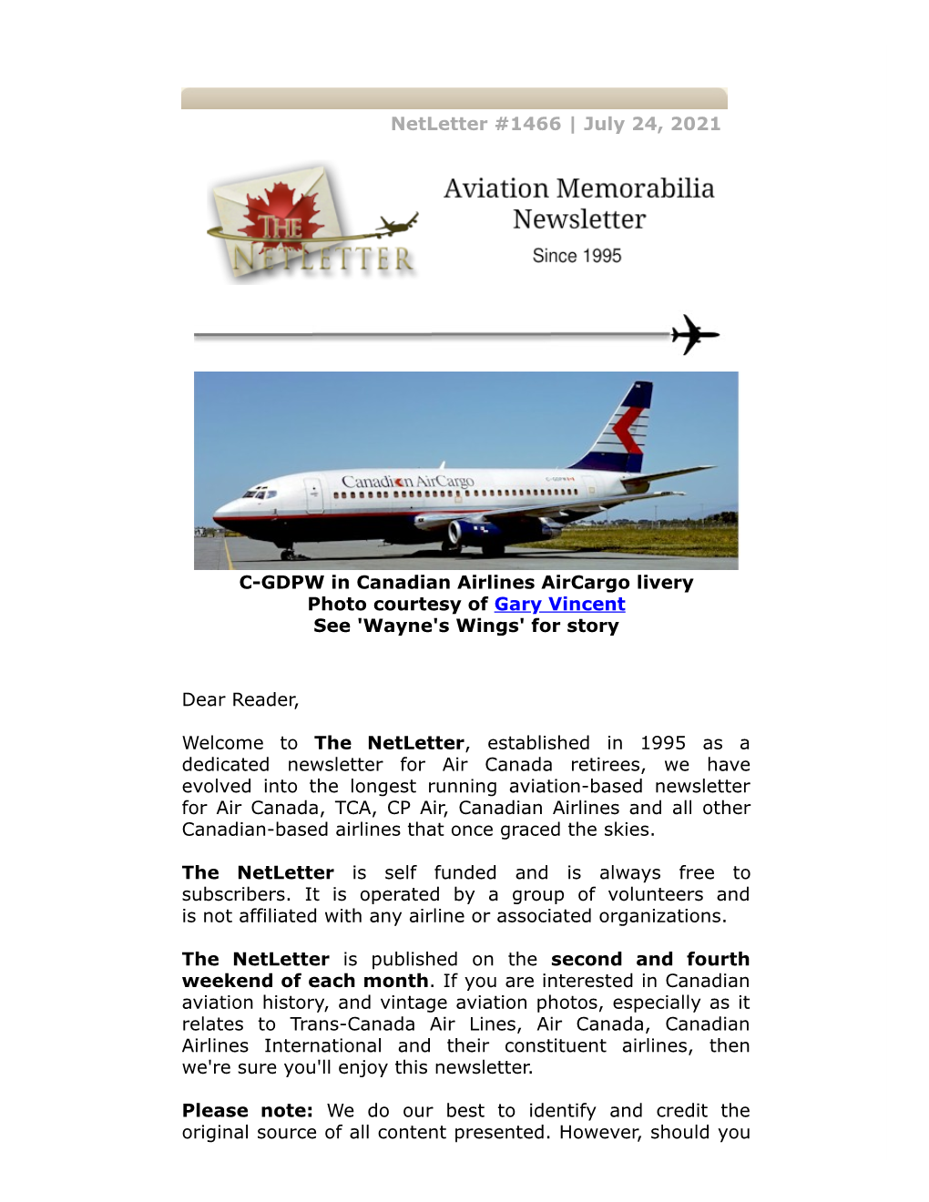 Netletter #1466 | July 24, 2021 C-GDPW in Canadian Airlines