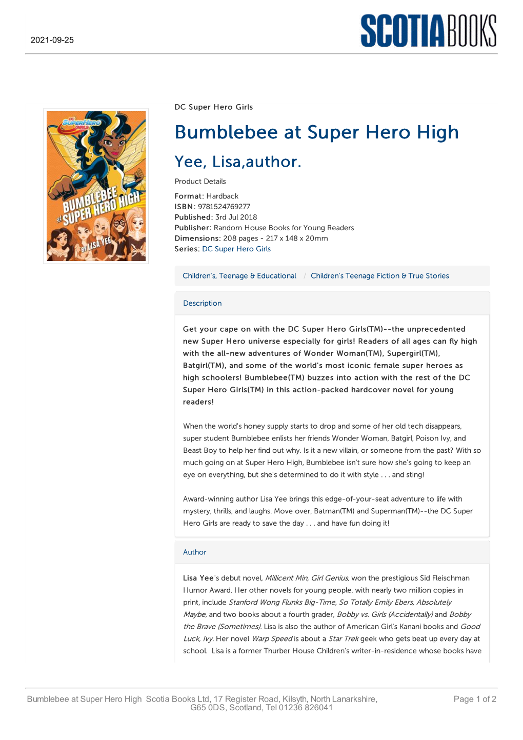 Bumblebee at Super Hero High Yee, Lisa,Author