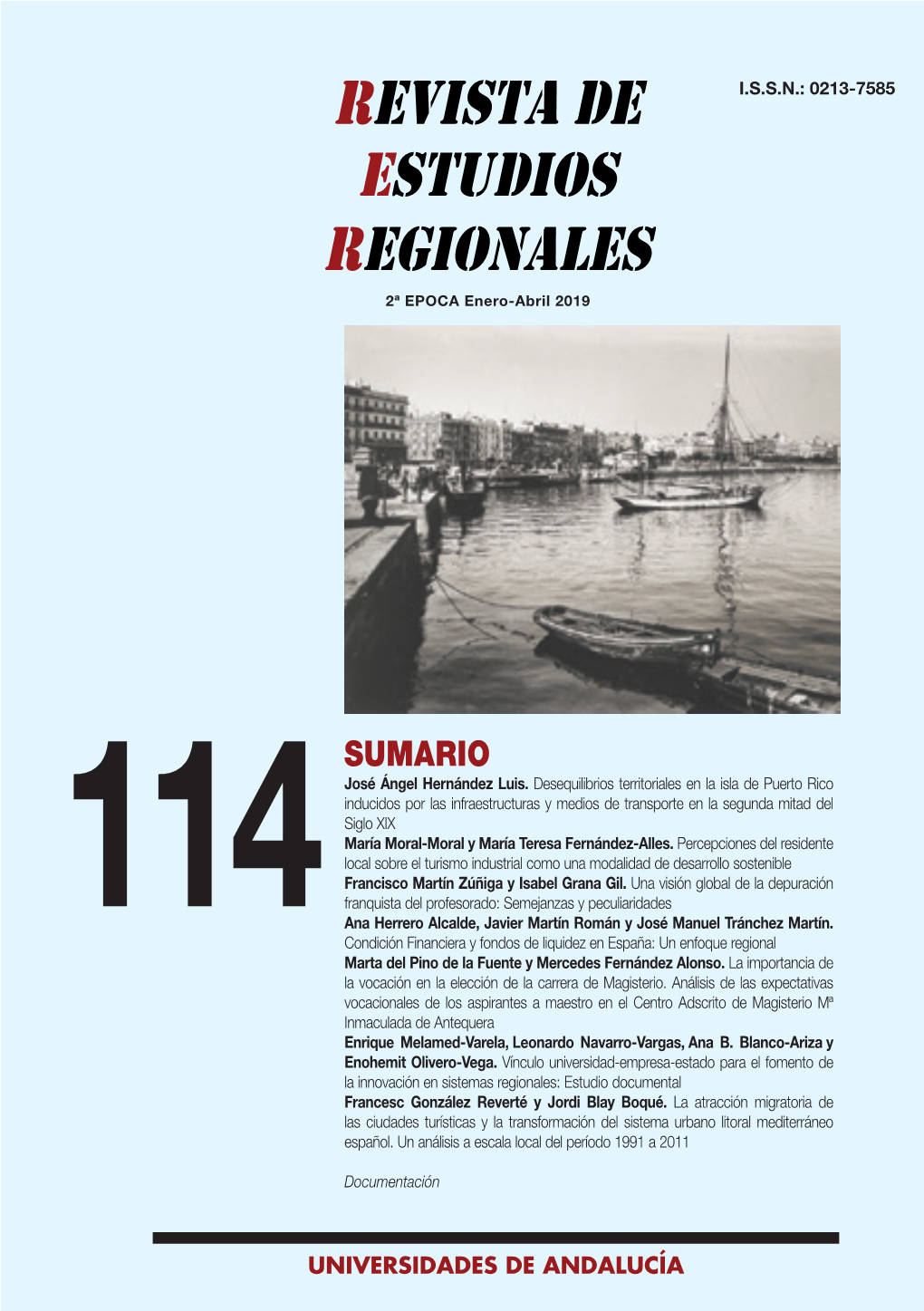 Universidades De Andalucía Revista De Estudios Regionales Nº 114, I.S.S.N.: 0213-7585 (2019), Pp